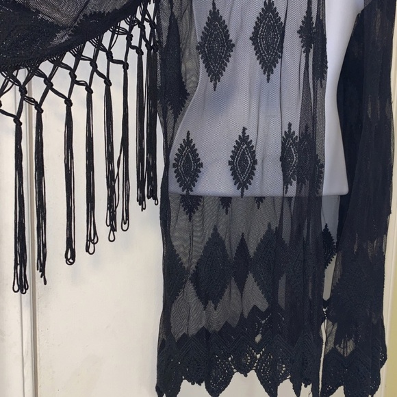 Vivid Importers of NY Black Sheer Cardigan Lacy Cover Black Top - Picture 4 of 8